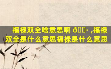 福禄双全啥意思啊 🕷 ,福禄双全是什么意思福禄是什么意思
